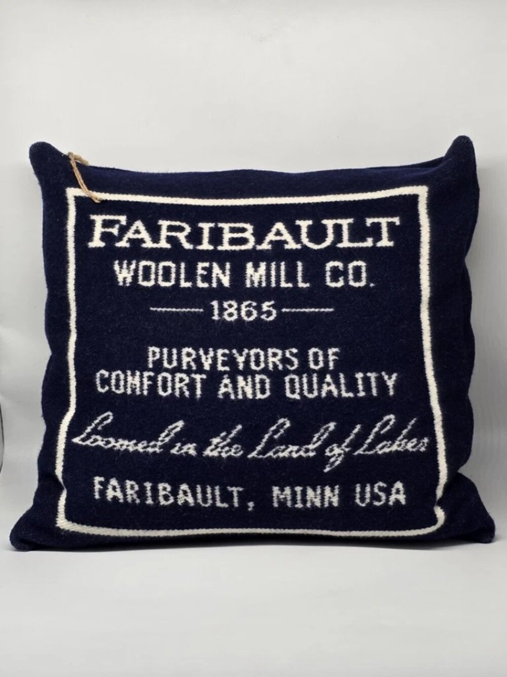 Faribault Woolen Mill Navy Blue White Wool Throw Pillow 18x16” - Picture 2 of 10